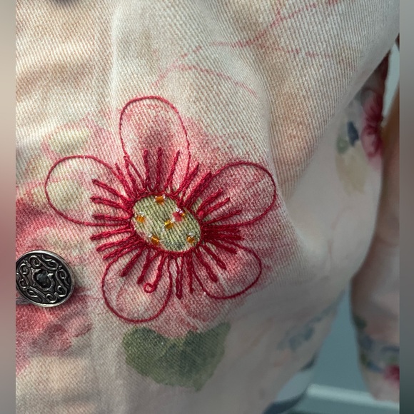 Chico vintage pink floral embroidered jean jacket - Picture 3 of 4